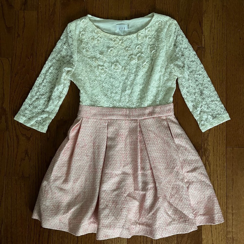 Elle Pink & White Fit and Flare Dress